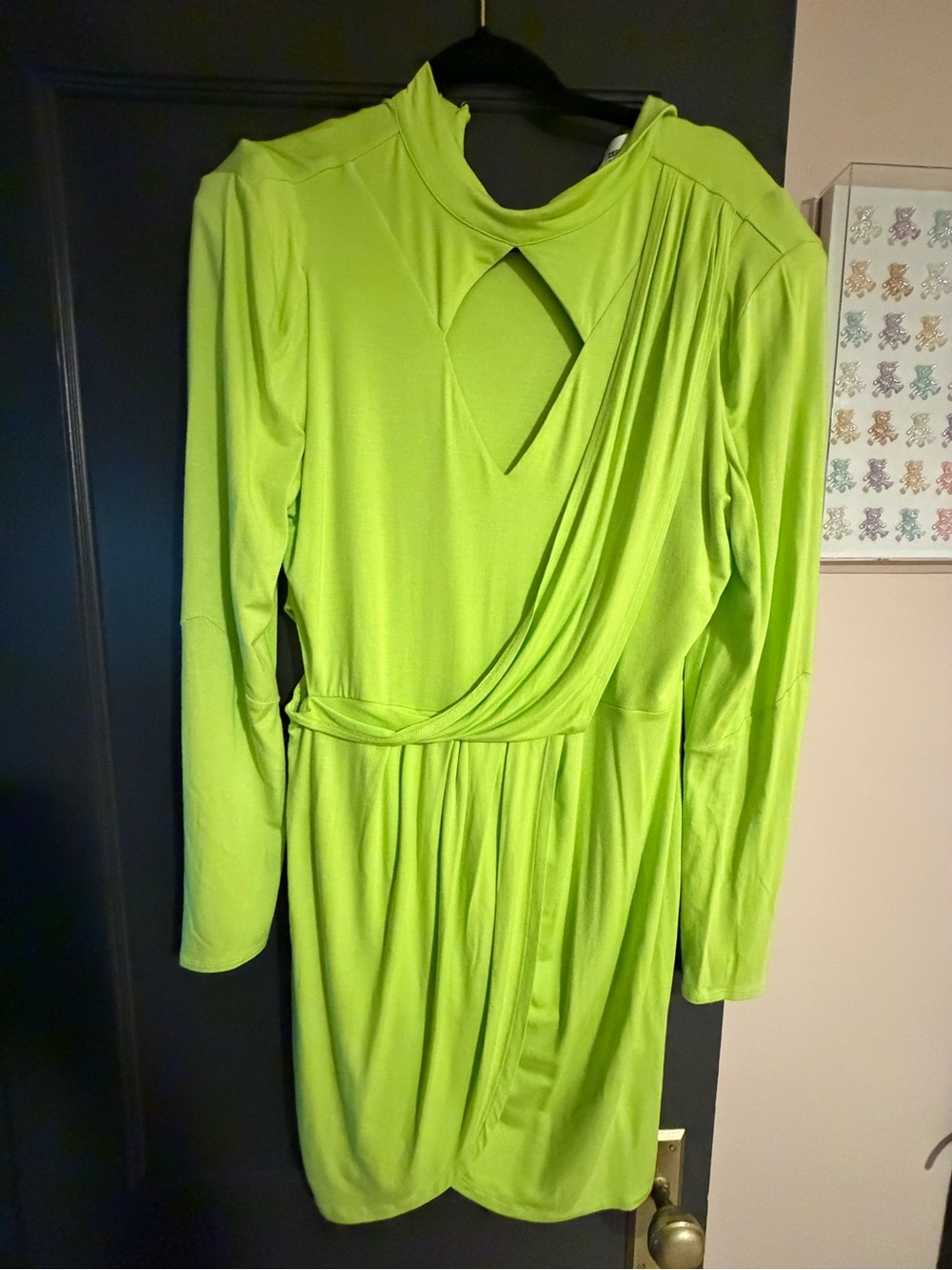 Bar III Bright Lime Green Long Sleeve Draped Dress